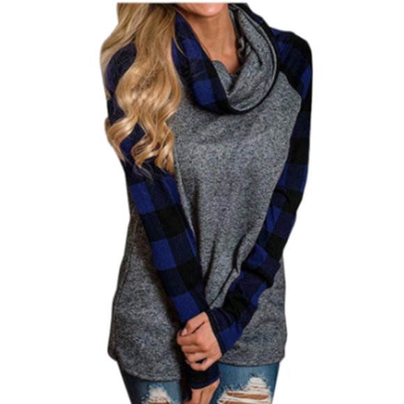 dipolica Tops - DICPOLIA Women's Plaid Long Sleeve Cowl Neck